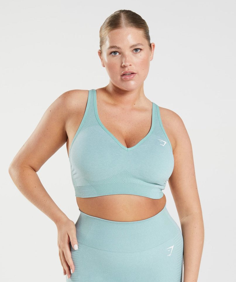 Women\'s Gymshark Vital Seamless 2.0 V Neck Sports Bra Light Turquoise | NZ 7RNXIZ